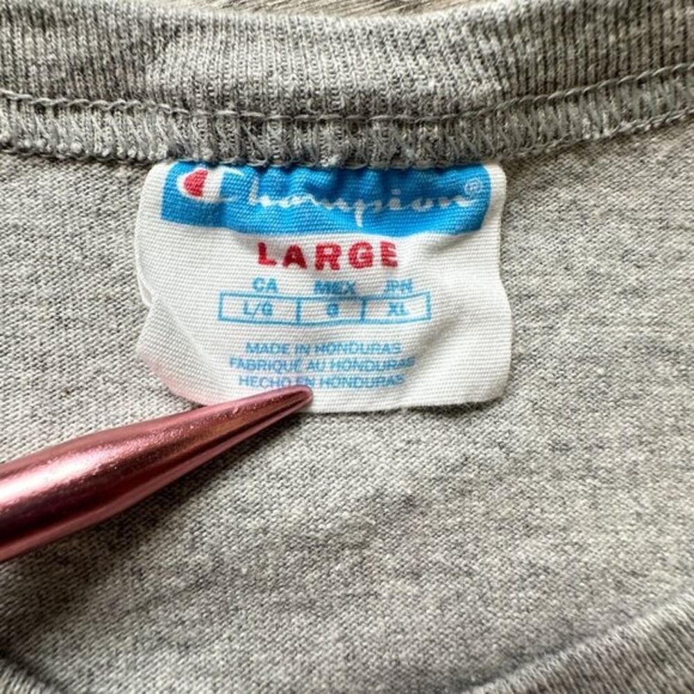 VTG 80s Champion Heritage BIG C LOGO Shirt‎ L Grey Embroidered Patch Crew Neck - Picture 9 of 9
